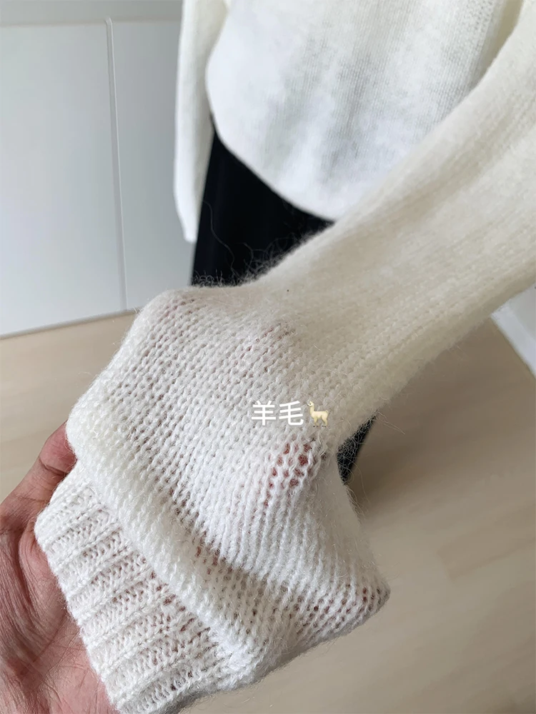 Женский белый пуловер вязаный свитер Harajuku Y2k кашемировый с длинными рукавами и