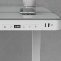 v mounts tempered glass table top white height adjustable table with drawers 2 usb ports and 1 type c port fast charging socket