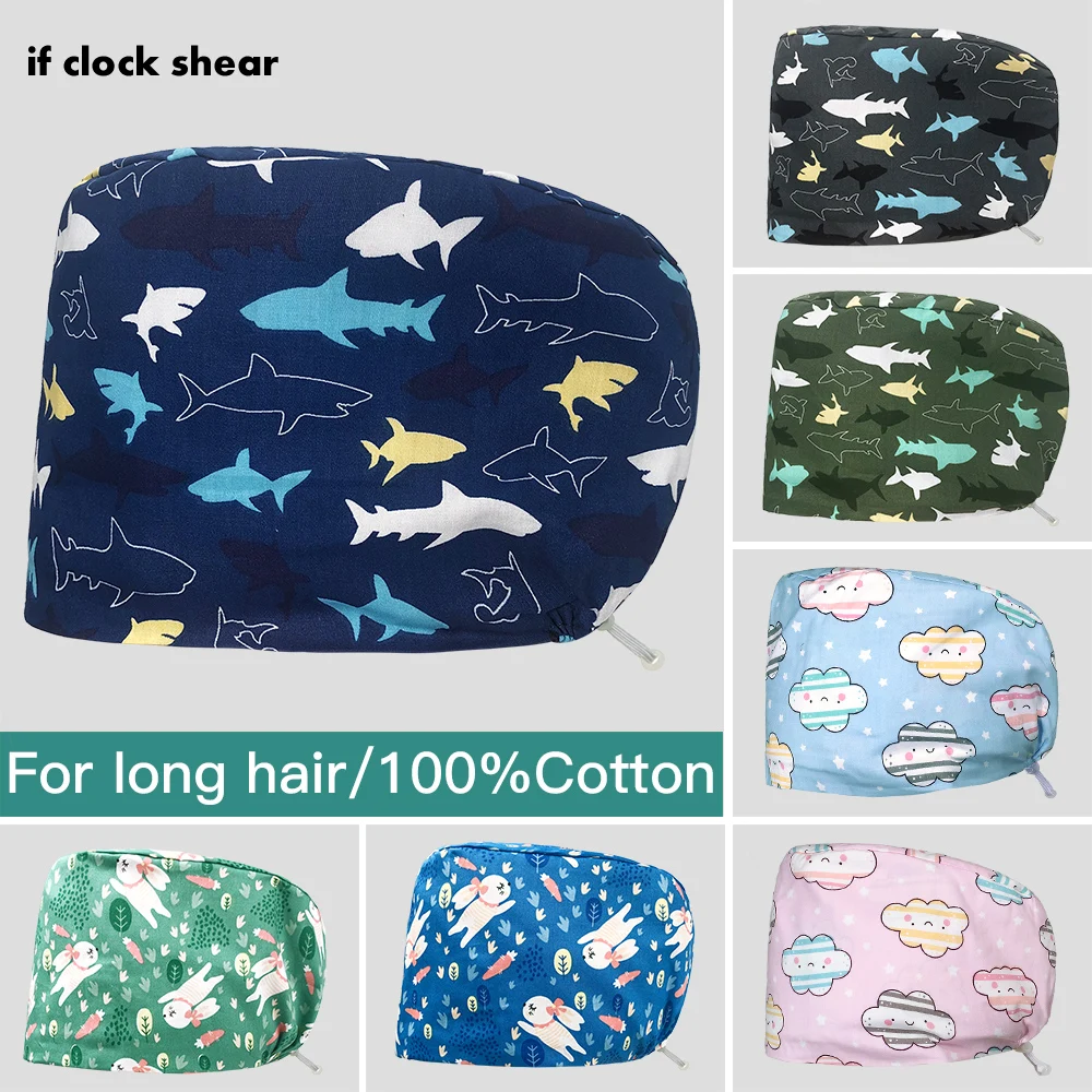 

Operating Room Work Hat Surgery Cap Doctor Nurse Scrub Caps Printed Pet Hat Breathable Cotton Adjustable Women Pharmacy Work Hat