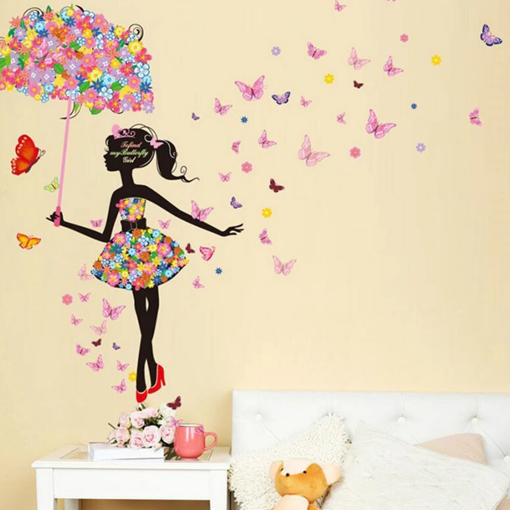 

Wall Decoration Flower Fairy Wall Decal Waterproof Ornament Girl Room Paster Environmentally Friendly Decoration Removable Art