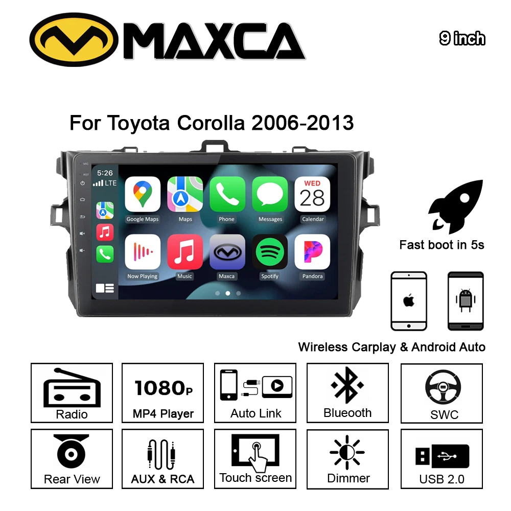 MAXCA 9-дюймовый 2 din беспроводной Carplay Android авто радио для Toyota Corolla OEM подходит