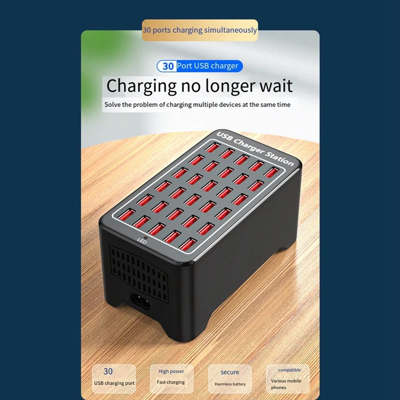 USB Charger 30 Ports HUB 150W Universal Wall Desktop Fast Charging Station Dock For Mobile Phone Power Adapter Durable US Plug