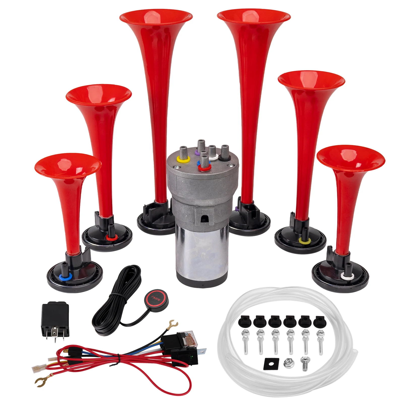 

FARBIN Воздушные рожки Godfather Музыкальный рожок 6 Трубный музыкальный звуковой воздушный рожок с компрессором Play Godfather Melody Red 12 В 150 ДБ