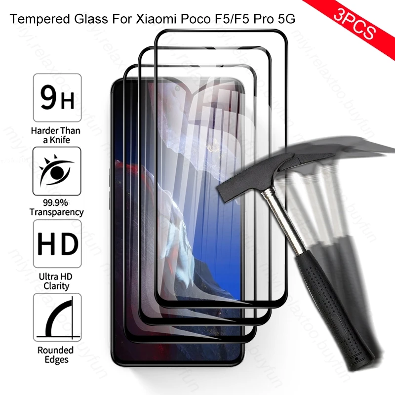 

3PCS 9D Tempered Glass For Xiaomi Poco F5 Pro 5G Poko Little F 5 Pro F5Pro 23013PC75G 6.67" Phone Screen Protector HD Film Cover