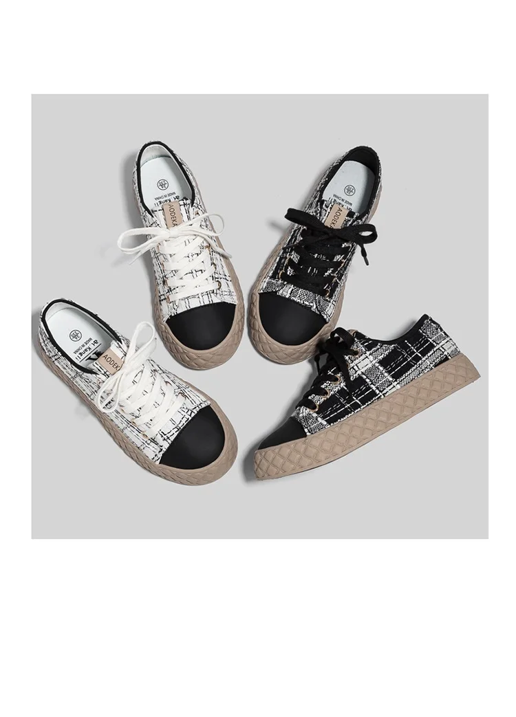 Кеды женские клетчатые в стиле ретро холщовые кроссовки на толстой подошве