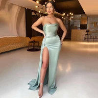 thinyfull sexy prom dresses strapless high split evening dress saudi arabia mermaid satin floor length cocktail party prom gowns