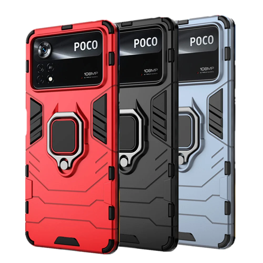 

For Poco X4 Pro 5G Case For Poco X4 Pro M4 Pro Ring Stand Bumper Phone Back Funda For Poco X4 M3 M4 Pro 4G F3 F2 F1 X3 NFC GT