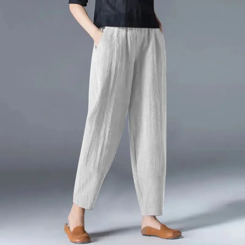 

Брюки женские свободного покроя с эластичным поясом, модные тонкие широкие штаны в стиле ретро, повседневные художественные штаны, большие размеры, лето 2023