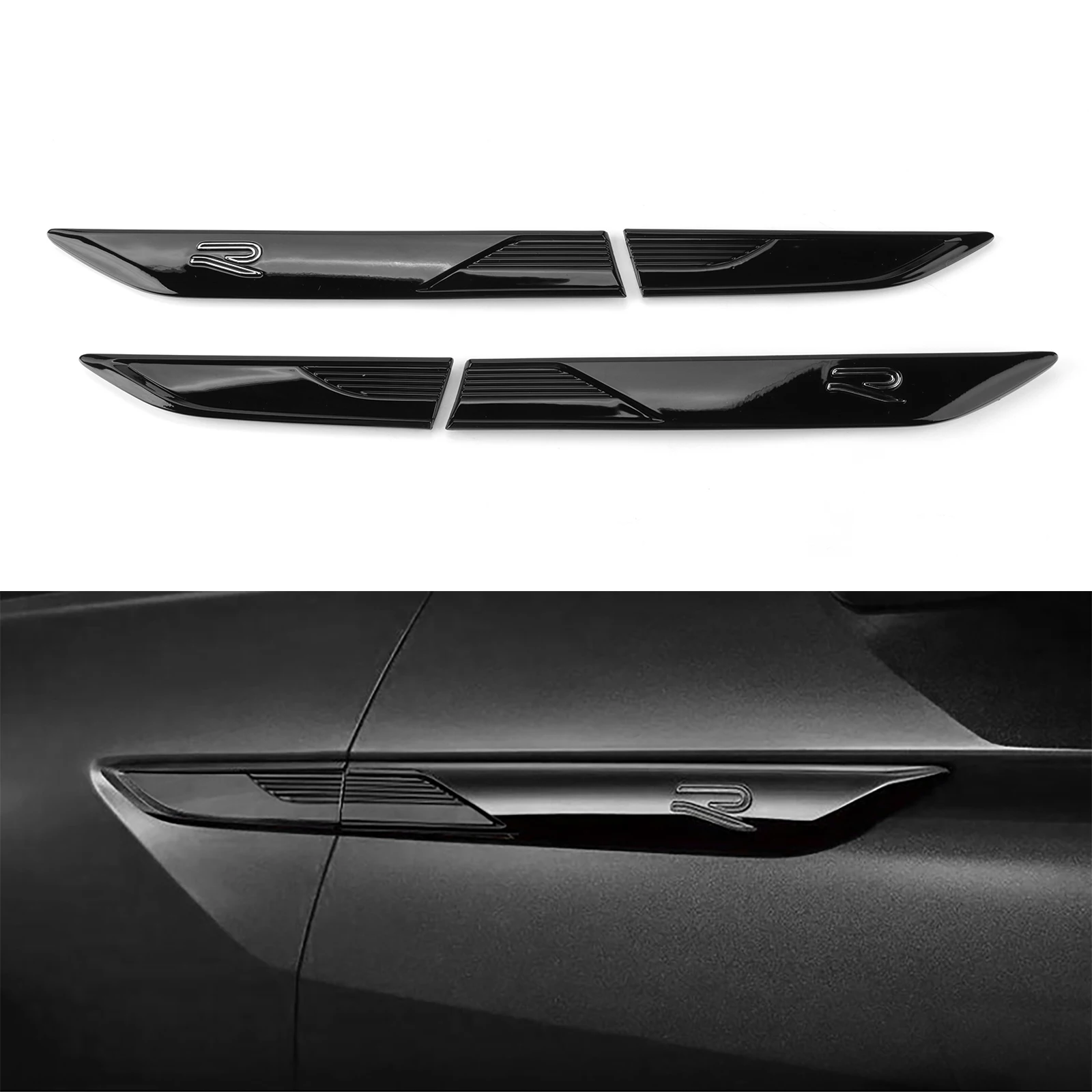 Блестящий черный R боковое крыло значок на Набор наклеек с эмблемой кузова