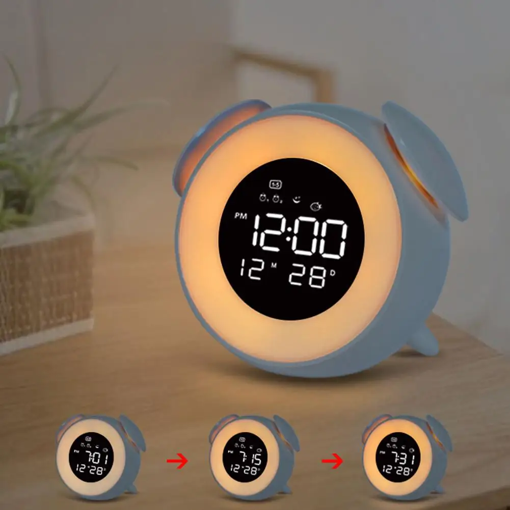 

Bedside Sunrise Sunset Wake Up Light Digital Led Music Alarm Mirror Clock Bedroom Desk Calendar Snooze Clock Table dropshipping