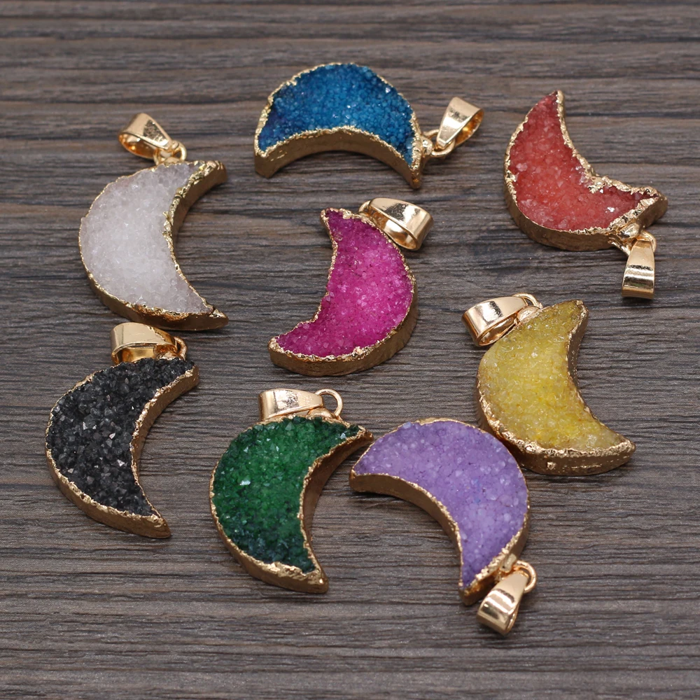 

Wholesale10PCS Natural Stone Crystal Bud Moon Pendant For Jewelry MakingDIY Necklace Accessories Charms Gift 13x26mm