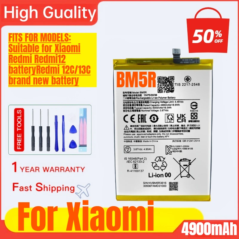 Фото Аккумулятор BM5R для Xiaomi Redmi Redmi12, Redmi 12C/13C, сменный аккумулятор высокой емкости для мобильного телефона, в комплекте с инструментами. №1