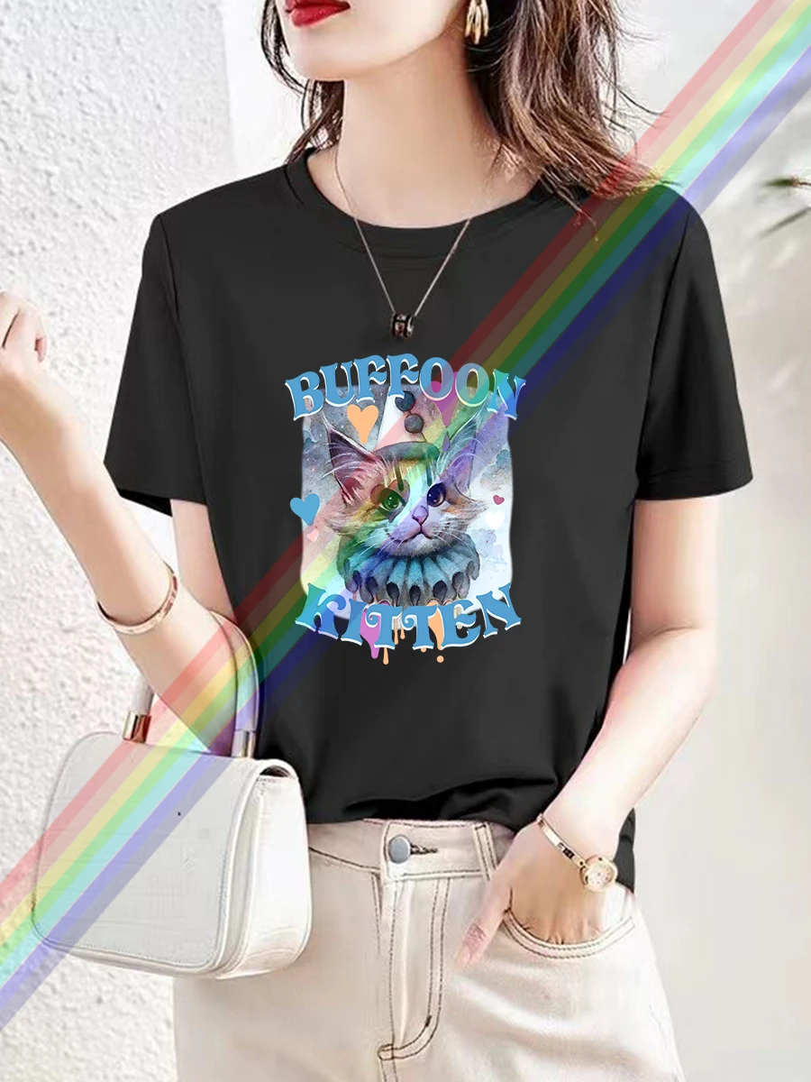 Роскошная брендовая Летняя женская футболка с круглым вырезом и принтом котят