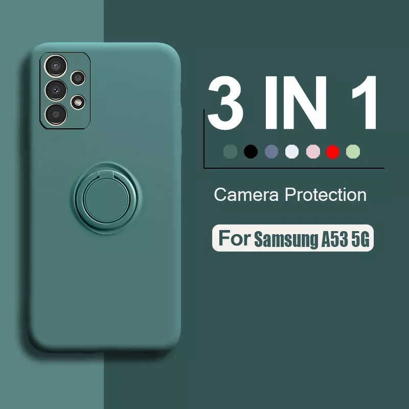 

Original Square Silicon Case For Samsung Galaxy A53 5G Camera Protective Back Cover on Samsung A53 a 53 Magnetic Ring Stand Case