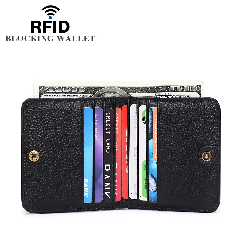Wallet Women's Short 2023 New RFID Anti-Theft Brush Credit Card Holder Hasp Coin Purses Genuine Leather Wallets women Money Bags