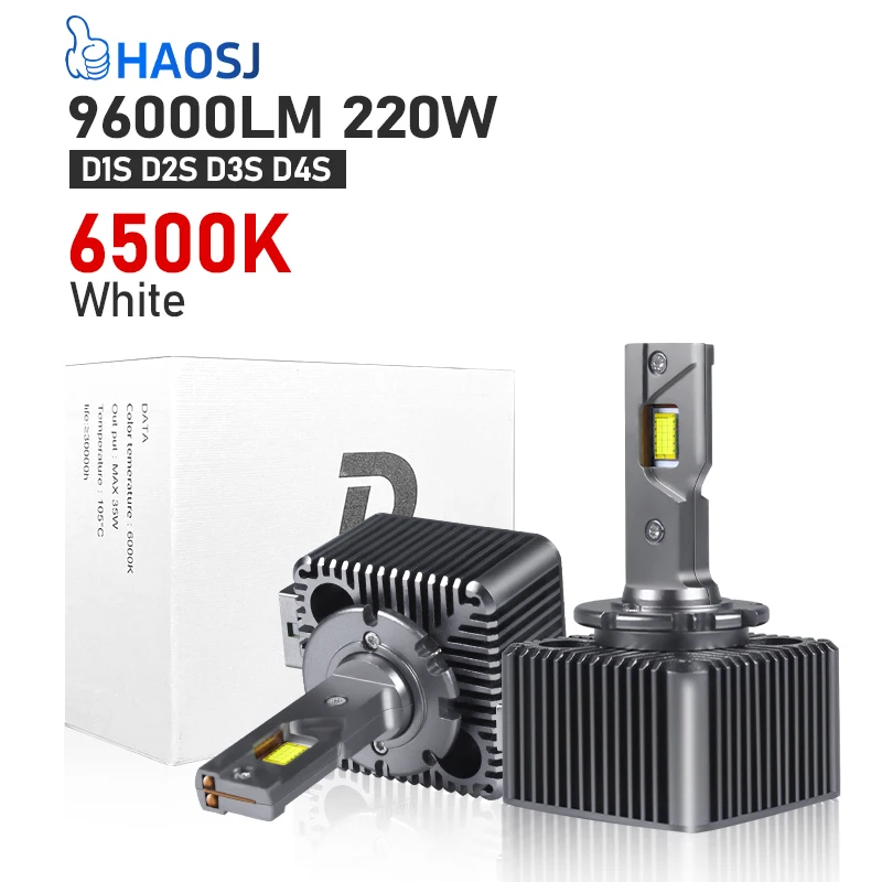 HAOSJ D1S D3S светодиодный фары HID D2S D4S D8S 96000LM 220W D1R D2R D3R D4R CANBUS двухсторонний CSP чип 6500K Plug