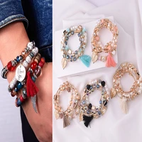 fashion bracelet for women boho crystal beads charm multi layer wrap bracelet for bridal bridesmaid beach party jewelry gift