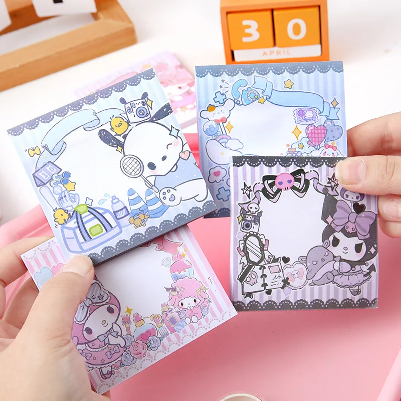 

New Kawaii Sanrio Hello Kitty Tabs Sticky Notes Memo Pad Cinnamoroll Kuromi Anime Notepad School Stationery Office Supplies Gift