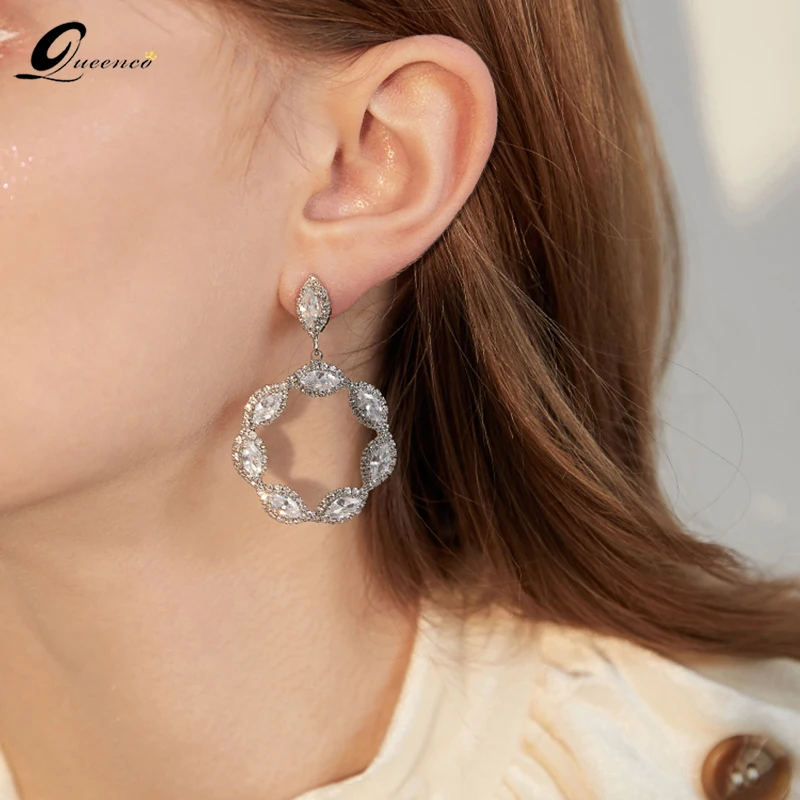 Fashion Hoops Earrings For Women Teens 2023 Zircon Silver Plated Korean Style Elegant Women's Pendant Party Earring Accessories