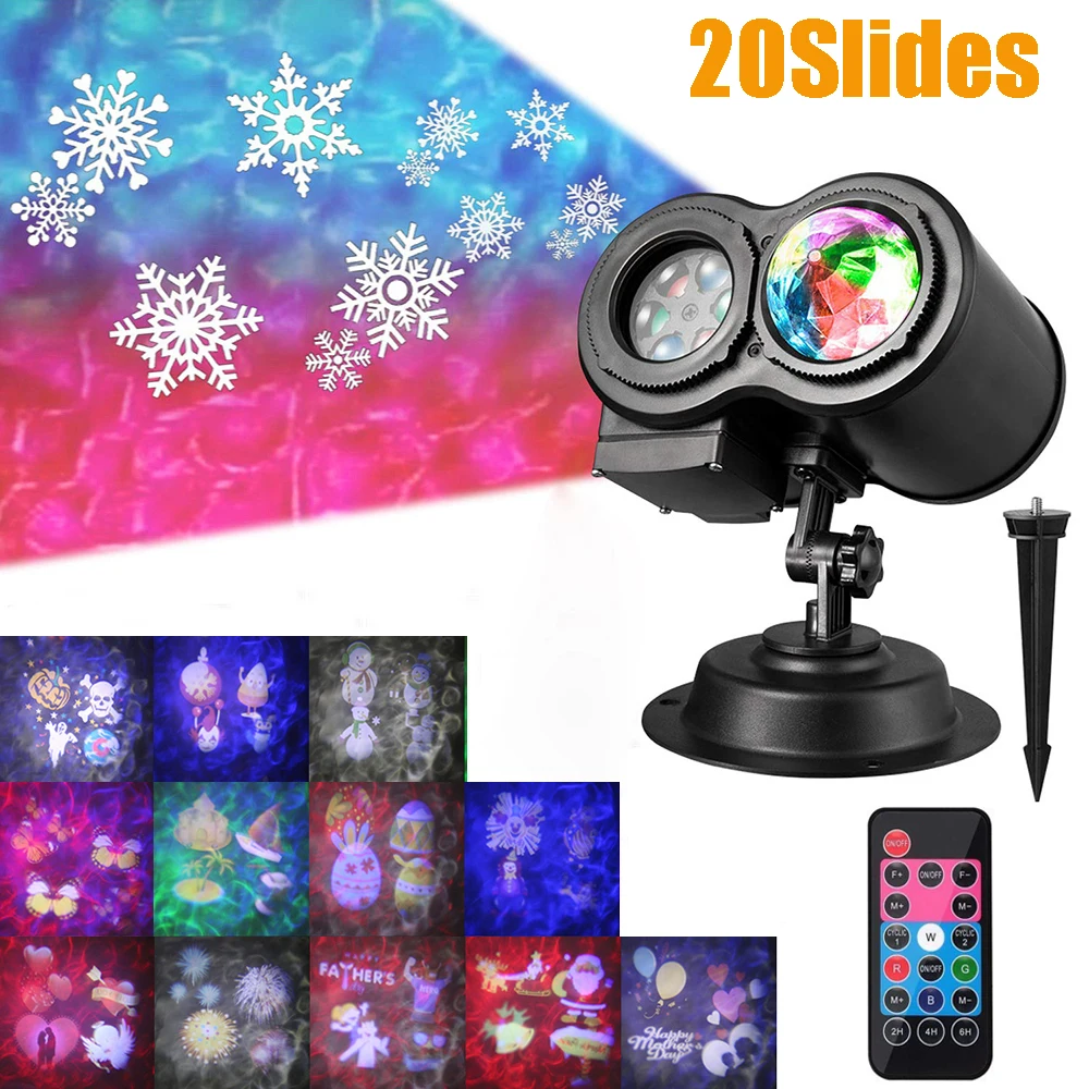 

Christmas Projector Lights 2 in 1 Water Wave Holiday Projector Light with 20 Slides Pattern Outdoor/Indoor Landscape Lighting