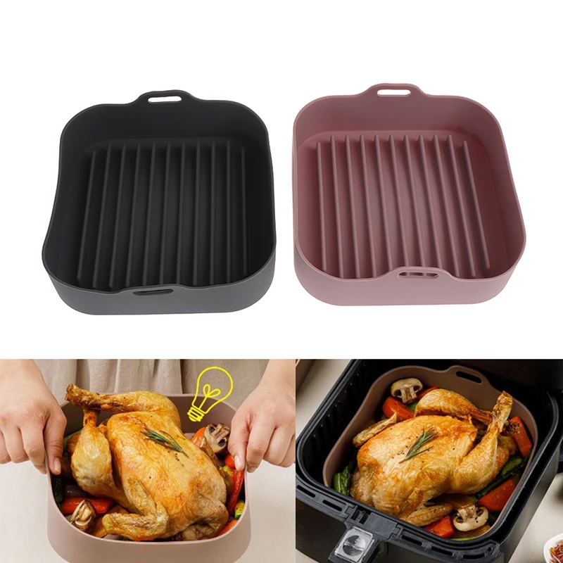 Air Fryer Silicone Pot Baking Tray Square Pot Food Grade Silicone Multifunctional Air Fryer Oven Accessories 20.5 * 20.5 * 5.5cm