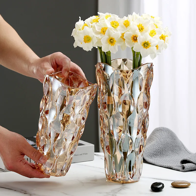 

Nordic Thickened Glass Vase Transparent Hydroponics Large Vase Decoration Luxury Art Table Home Living Room Decoration Household