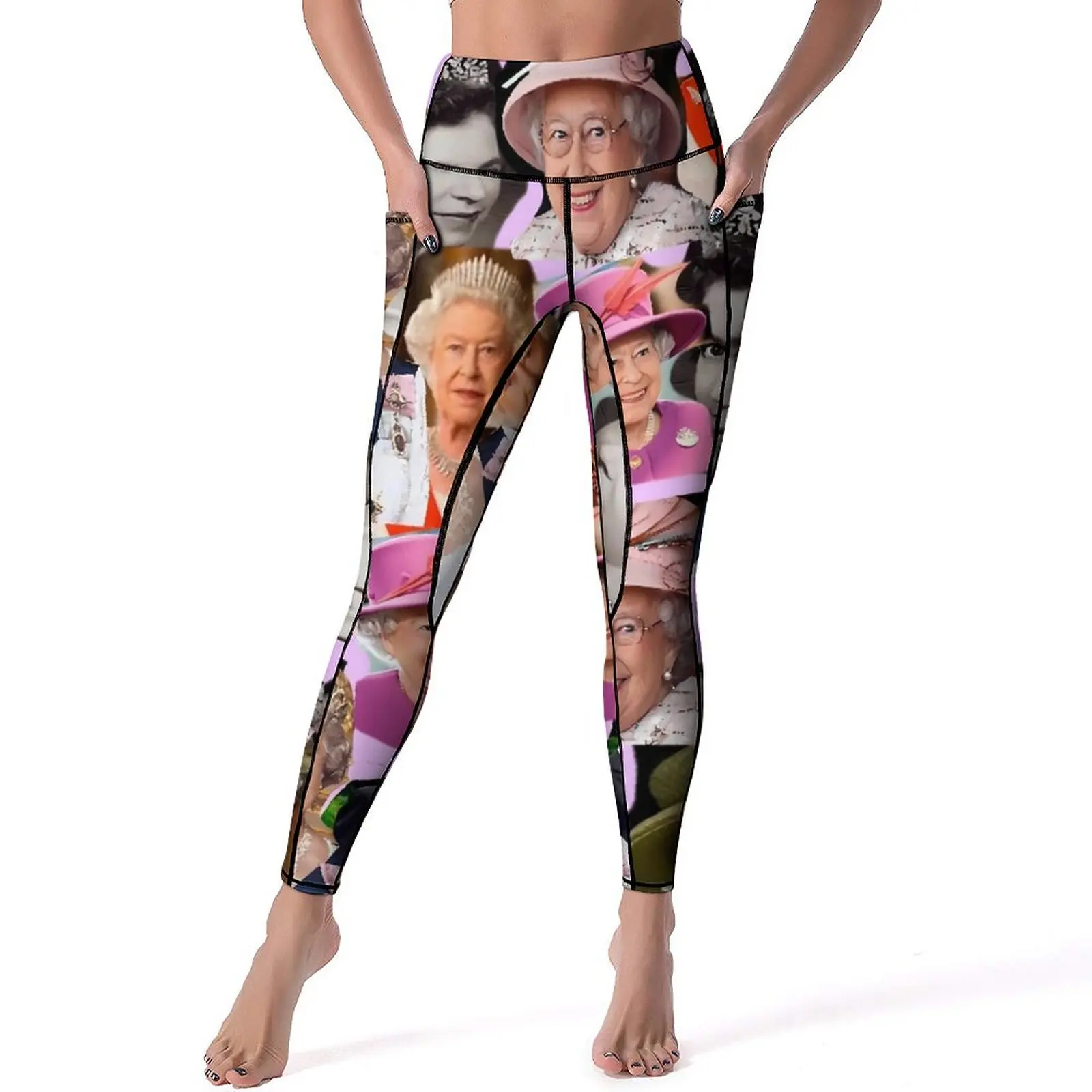 

Elizabeth II Leggings Sexy HRH Queen Work Out Yoga Pants Push Up Stretch Sports Tights With Pockets Casual Design Leggins