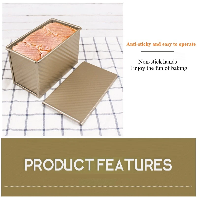 

Non-stick Gold 450g Corrugated Toast Box With Lid Household Rectangular Toast Box Bread Mold Baking Tool Kitchen Accessories