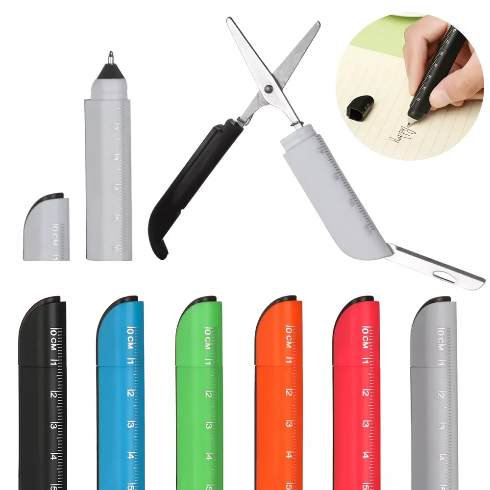

Creative Multifunction Ballpoint Pen with Folding Scissors Knife Ruler Candy Color Pens for Writing Office School Stationery