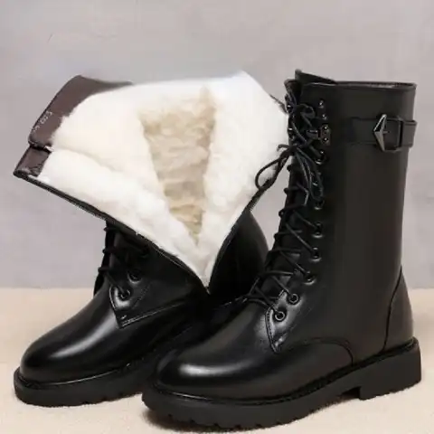 Женские зимние ботинки, обувь с мехом, мягкие кожаные ботинки на высоком каблуке, новые теплые зимние ботинки из шерсти Botas De Mujer
