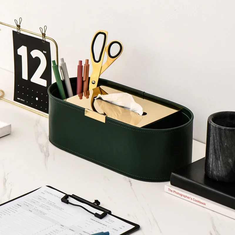 

Box Luxury Napkin Desktop Decor Holder Paper Tissue Box Sundries Leather Drawer Multifunction Home Remote Storage Art