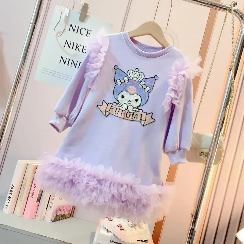

Autumn Winter Sanrio Kuromi Kawaii Anime Fashionable Long Sleeve Shirt Dress Girly Heart Children Cute Hoodie Clothes Girls Toys
