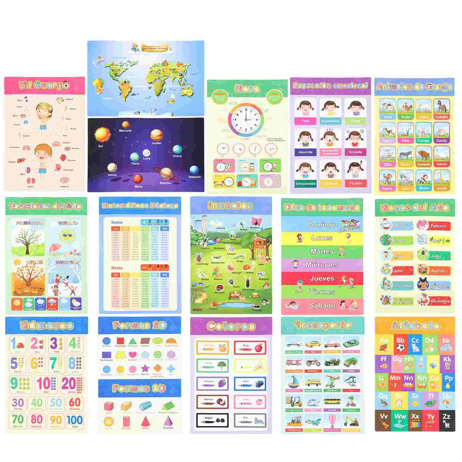 

16 Sheets Early Education Poster Educational Wall Map Spanish Learning Alphabet Toddlers Flip Chart Paper Preschool Posters