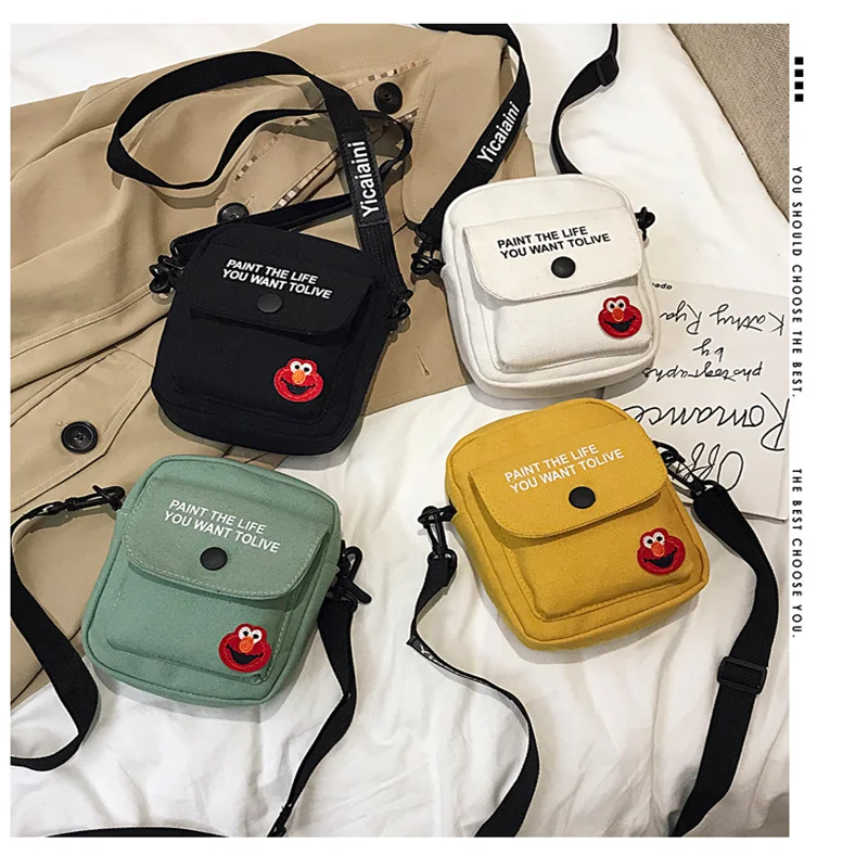 

2023 New Crossbody Bag Women's Canvas Cartoon Small Body Bag One Shoulder Small Bag Girl