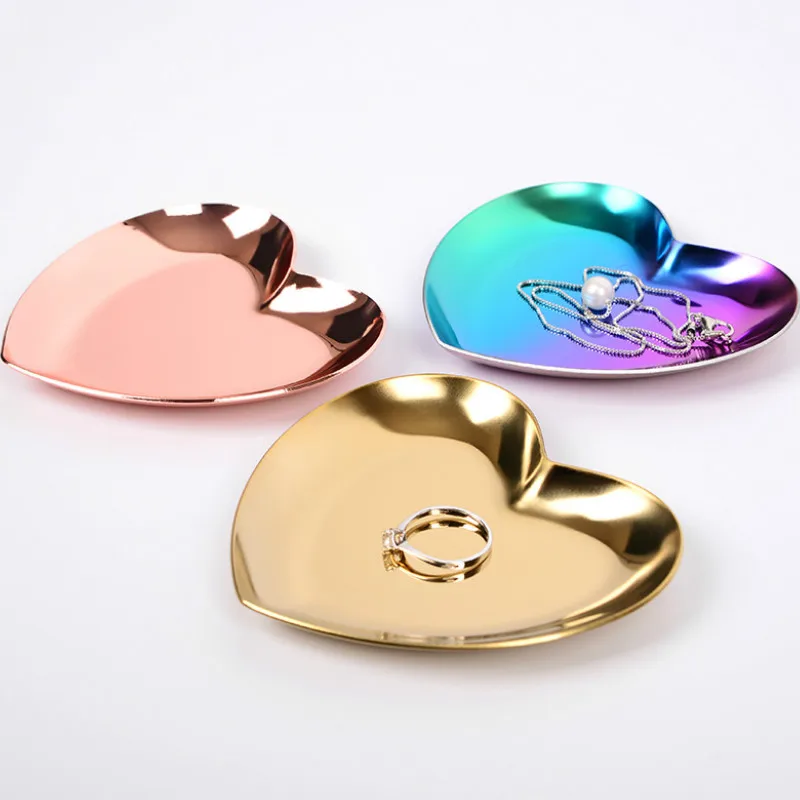 

Heart-shaped Jewelry Plate Nordic Ins Gold Jewelry Ring Tray Metal Jewelry Storage Display Tray Decorative Love Plate