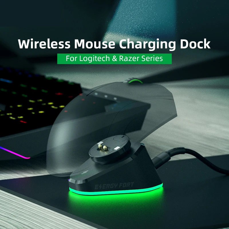 

Razer Mouse Charging Dock Chroma: Magnetic Dock with Charge Status Chrome RGB Lighting - Anti-Slip Gecko Feet
