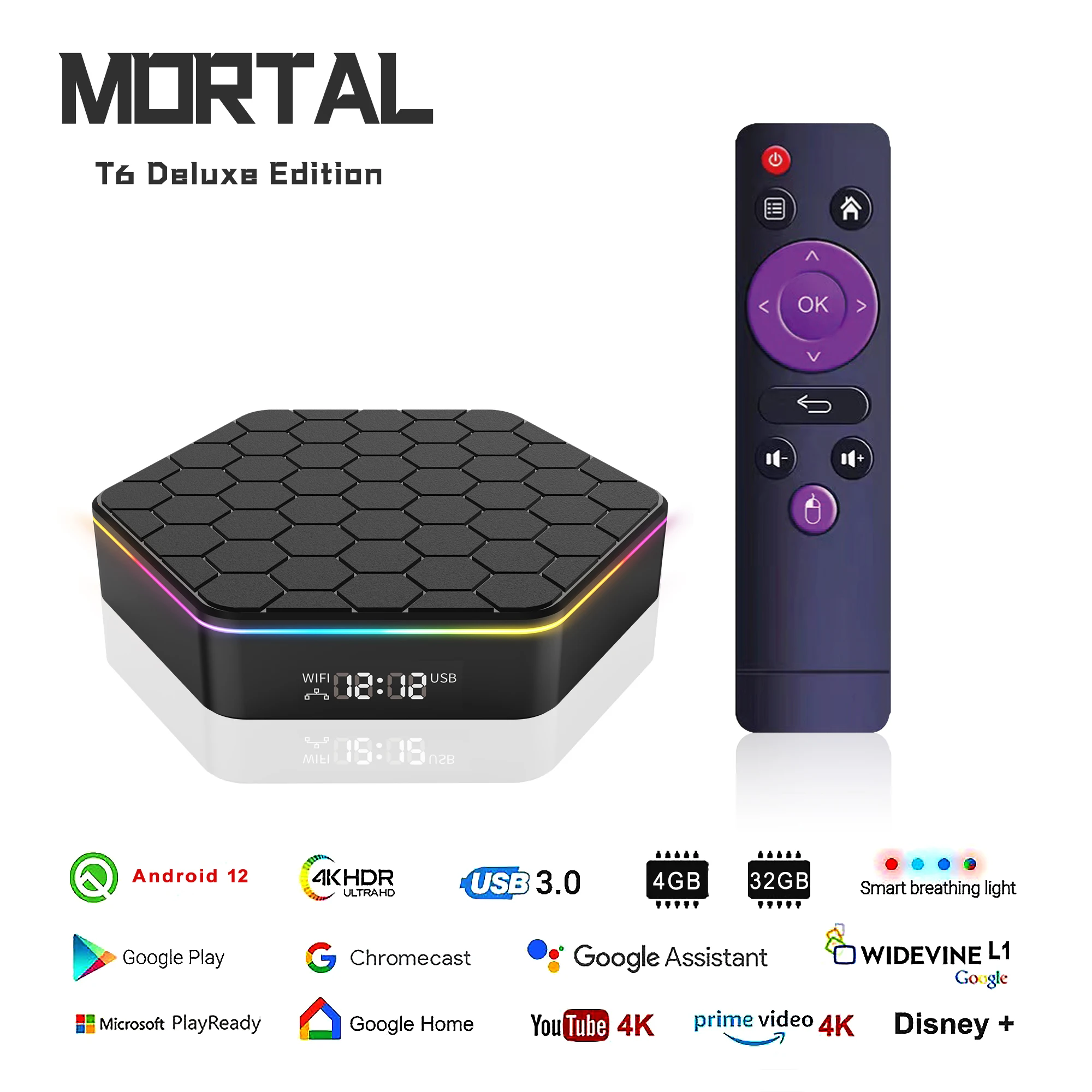Пульт дистанционного управления Mortal T6 Smart Android 12 Tv-pristrate Allwinner H618 Quad