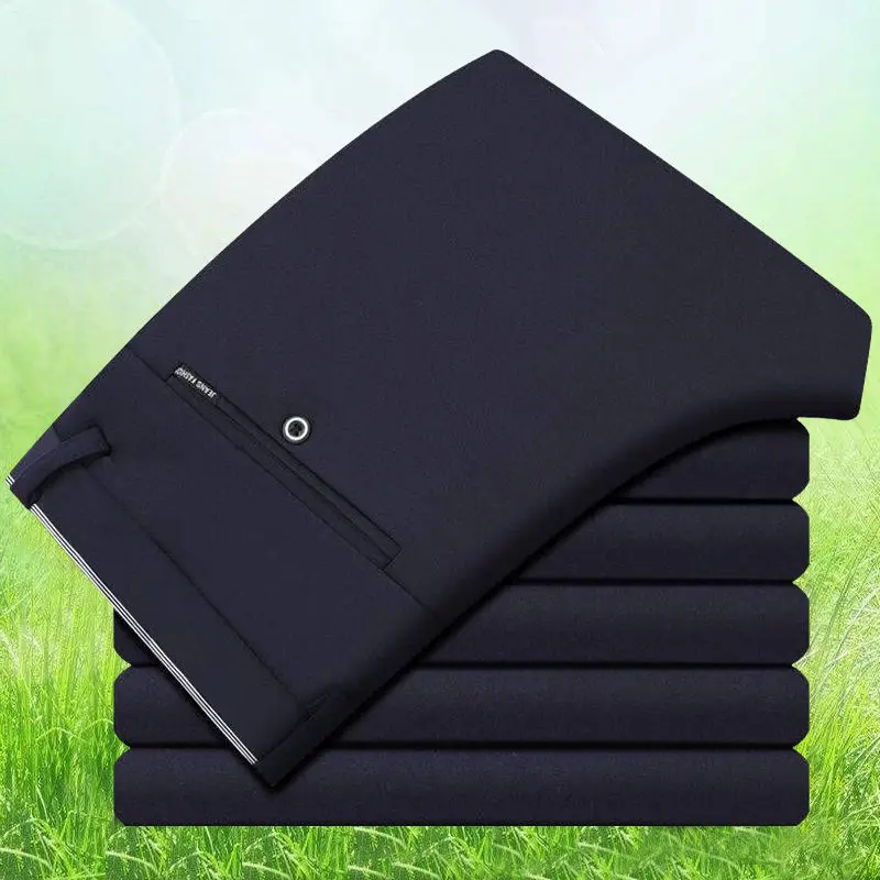 

Stretch Suit Jeans Men Autumn Winter Fleece-Lined Thickened Trousers Elastic Casual Pants Business Slim Fit Straight Men's Pant