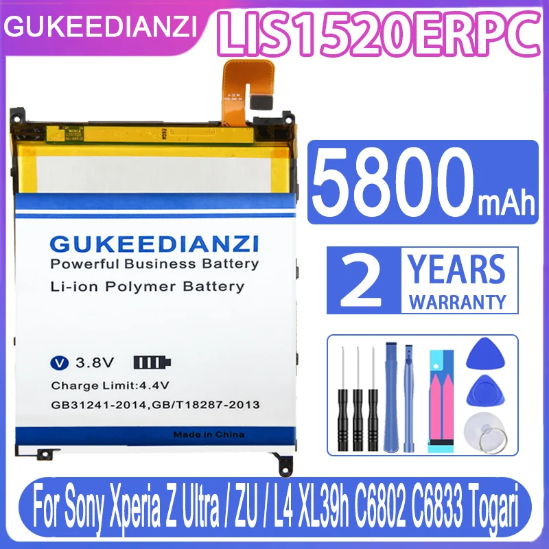

GUKEEDIANZI For SONY LIS1520ERPC 5800mAh Battery For Sony Xperia Z Ultra/ZU/L4 XL39h C6802 C6833 Togari Batteries + Free Tools