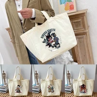 harajuku fashion samurai printing shopping bag cute cartoons handbag canvas shoulder shopper bag reusable high capacity tote bag