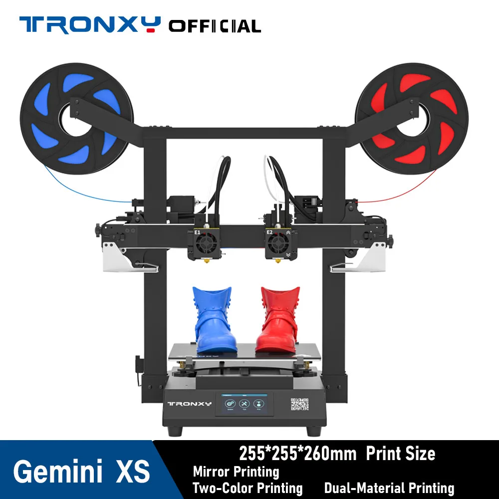 Tronxy Gemini XS 3d Printer Two Head Dual Extrusion Independent Dual Extruder Auto-leveling Two-Color Printing 255*255*260mm