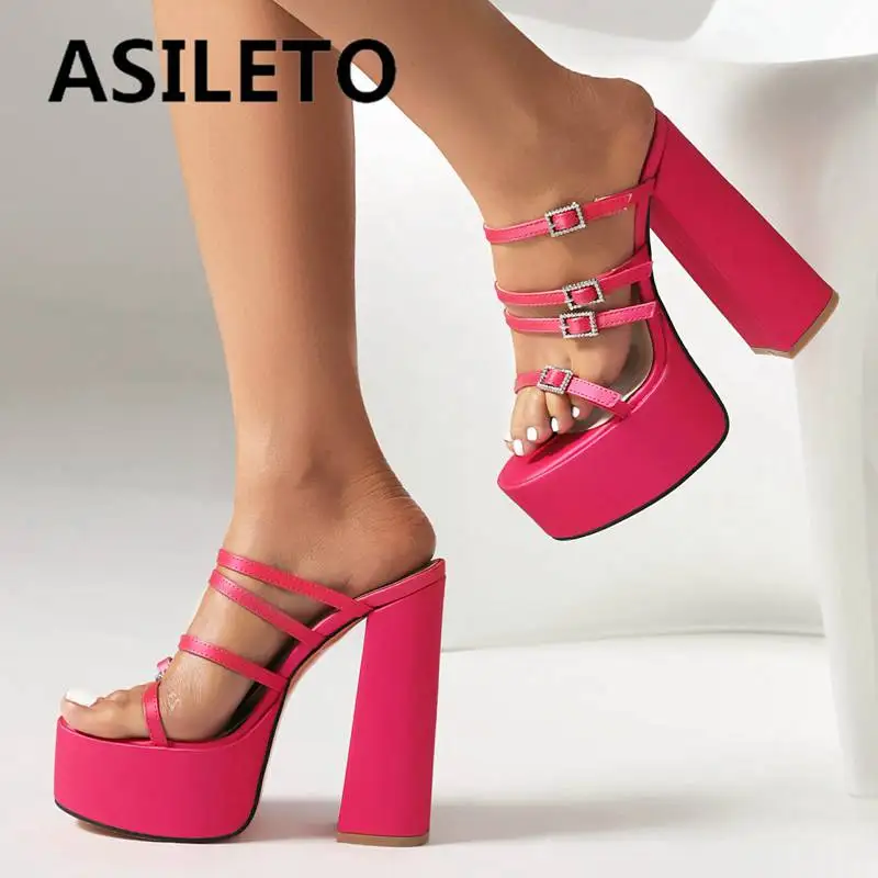 

ASILETO женские сандалии с открытым носком ультравысокий квадратный каблук 15 см платформа Хилл 5 см пряжки ремня женские мюли обувь мода большой размер 46