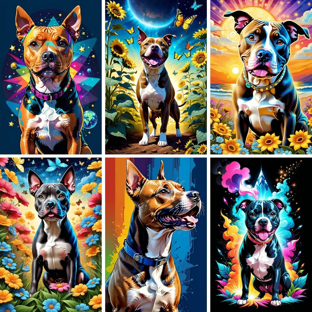 Картина из американского Стаффорда терьера набор для алмазной живописи 5D