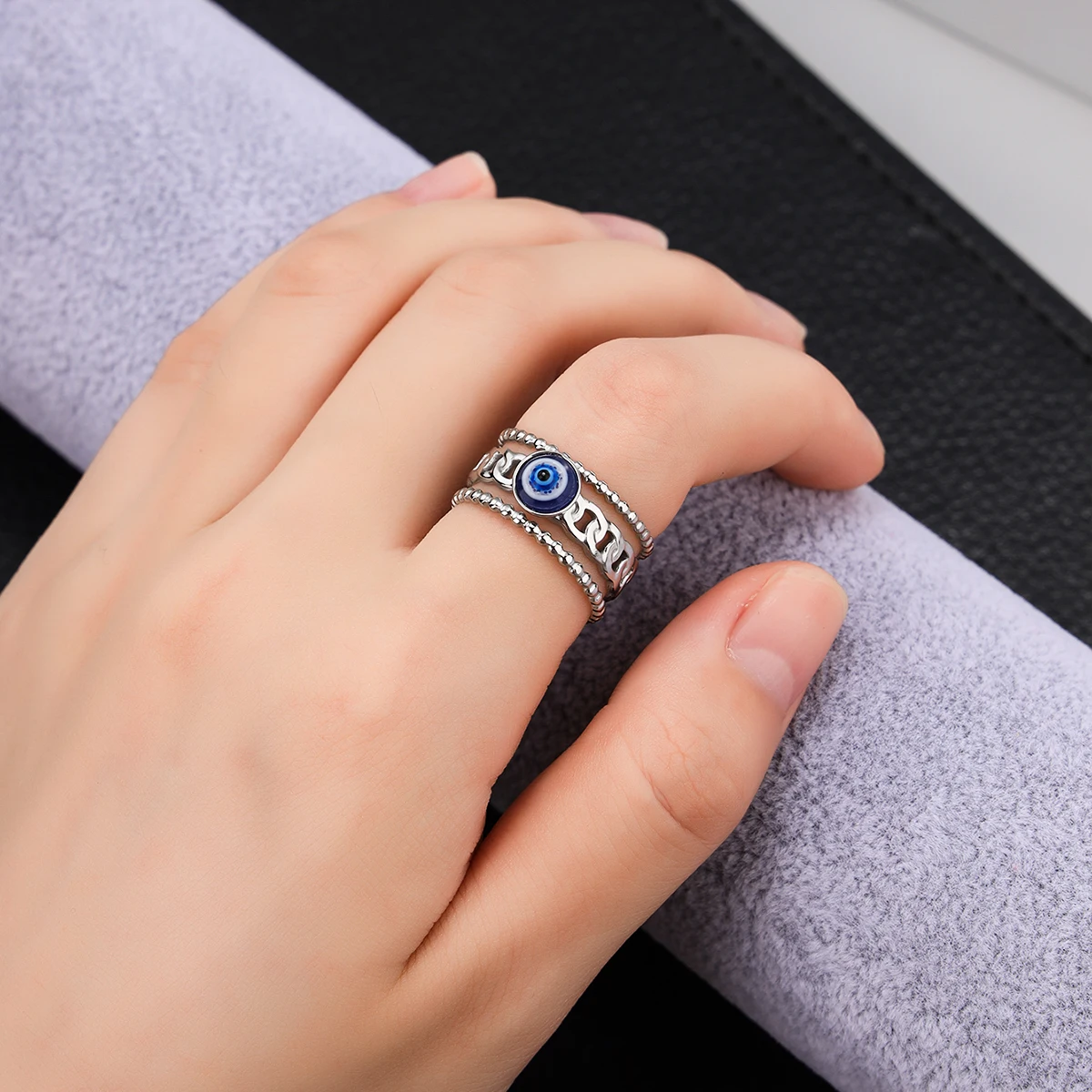 Original Design Devil's Eye Ring Blue Eye Ring Multi Style Design Flower Alloy Opening Adjustable Men's and Women's Rings