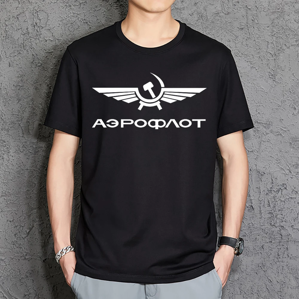 

Aeroflot CCCP Civil Aviation USSR RUSSIA AIRFORCE Tshirt Men T shirt Tshirts Summer Cotton Short Sleeve Black White T-Shirt Tees