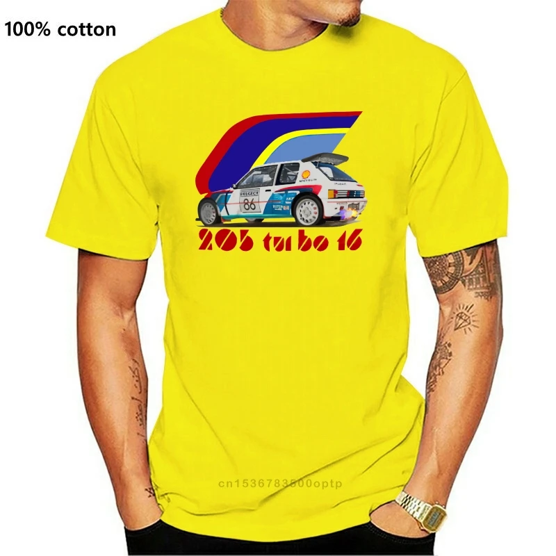 

2023 New Fashion Cool Tee Shirt 1986 T16 French car fans 205 Turbo 16 E2 Group B T-Shirt Rallye Rally car Custom T-shirt