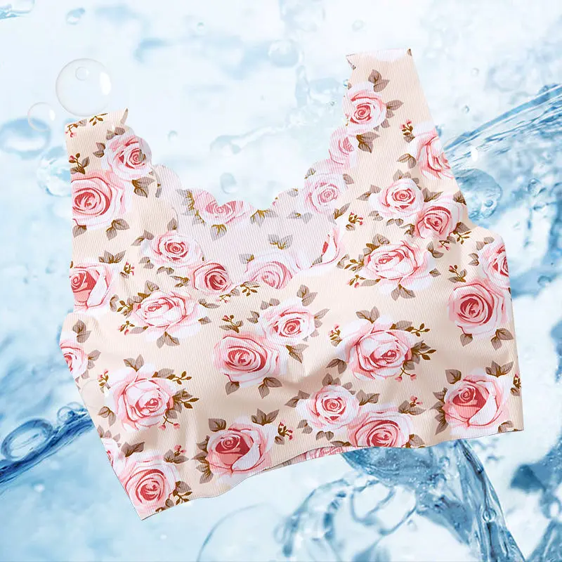 

Women's non-marking underwear printed ice silk bra gathered without steel ring sports underwear printed bra beauty back bra vest