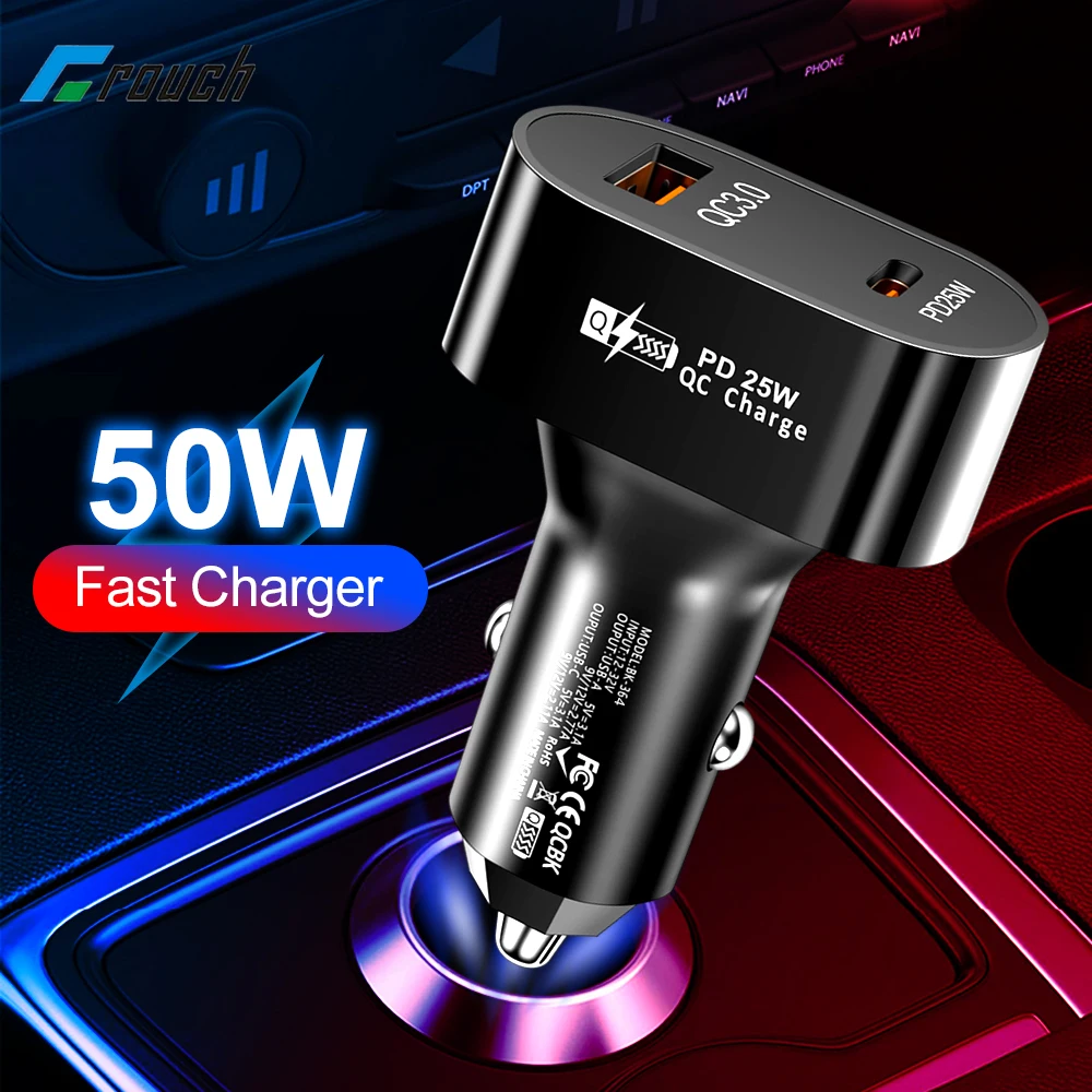 

50W USB C Car Charger Fast Charging PD20W QC3.0 Type C Car Phone Charger Adapter For iPhone 14 13 12 Pro Max Xiaomi Samsung