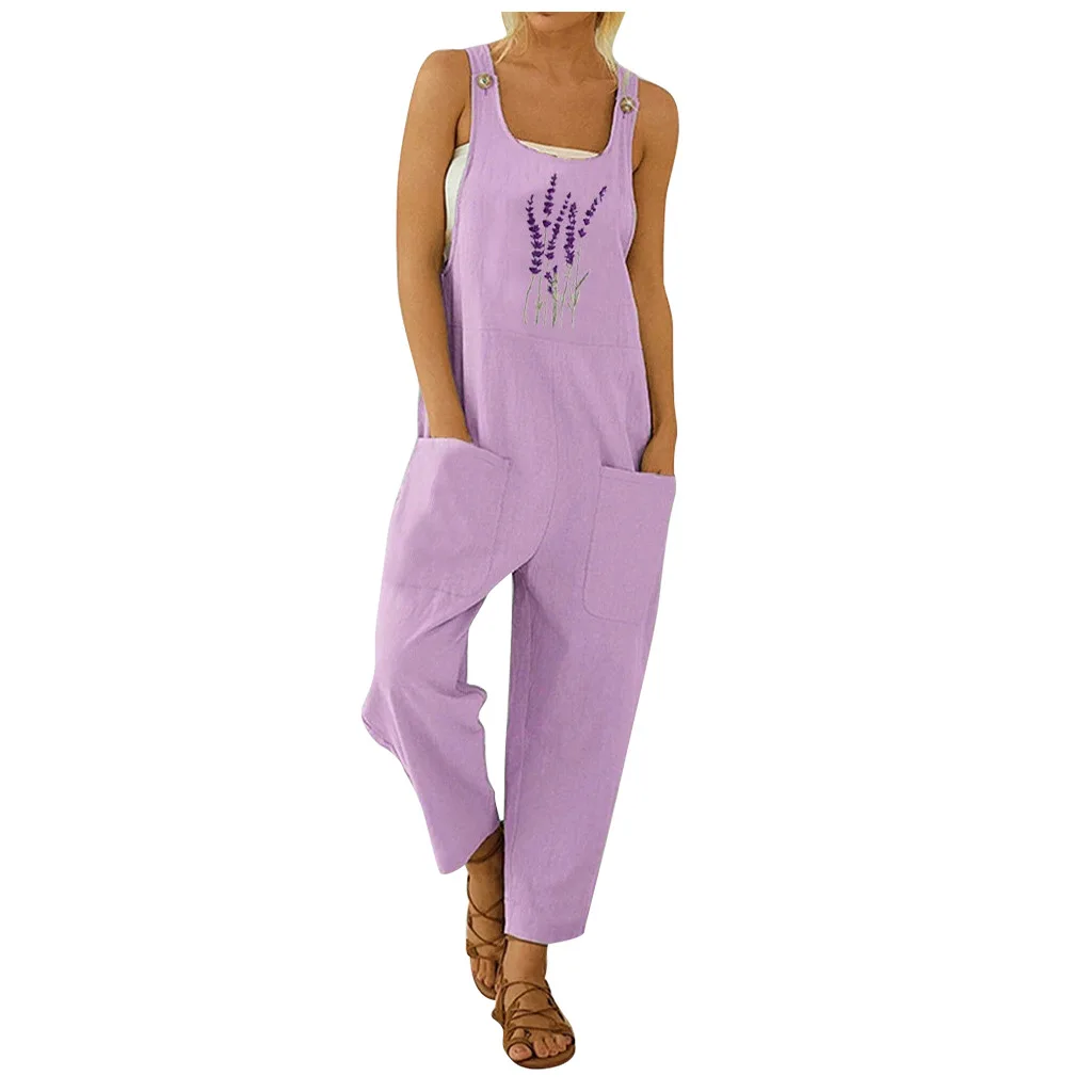 Female Bodysuit Vintage Casual Boho Romper Long Summer Jumpsuit Strap Button Pocket Floral Playsuit Daisy Print Women Jumpsuit