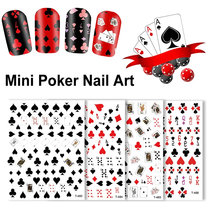 Mini 3D Poker Design Nail Art Stickers Playing Cards Nail Adhesive Decorations Spades Red Hearts Nail Decals Cute Nail Designs